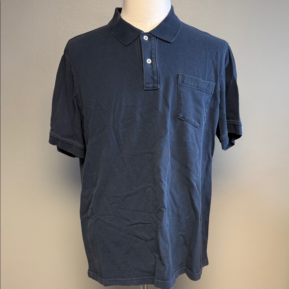 Lands’ End Traditional Fit Polo XL Blue Pocket Cotton